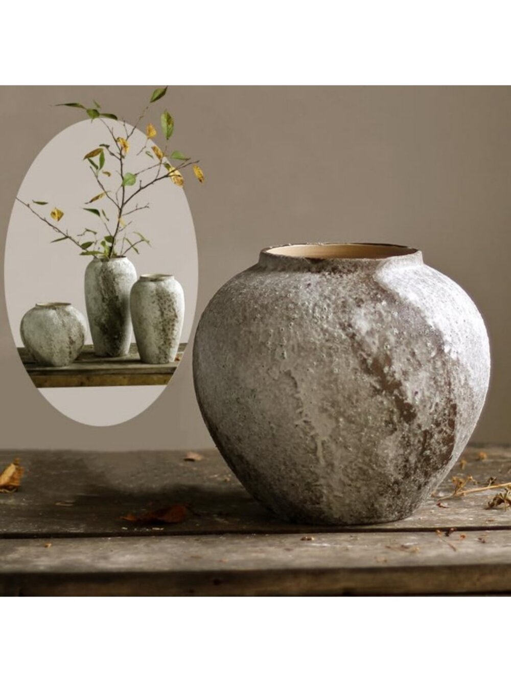 Rustic Tall Ceramic Floor Vase - Vintage Farmhouse Decor for Living Room